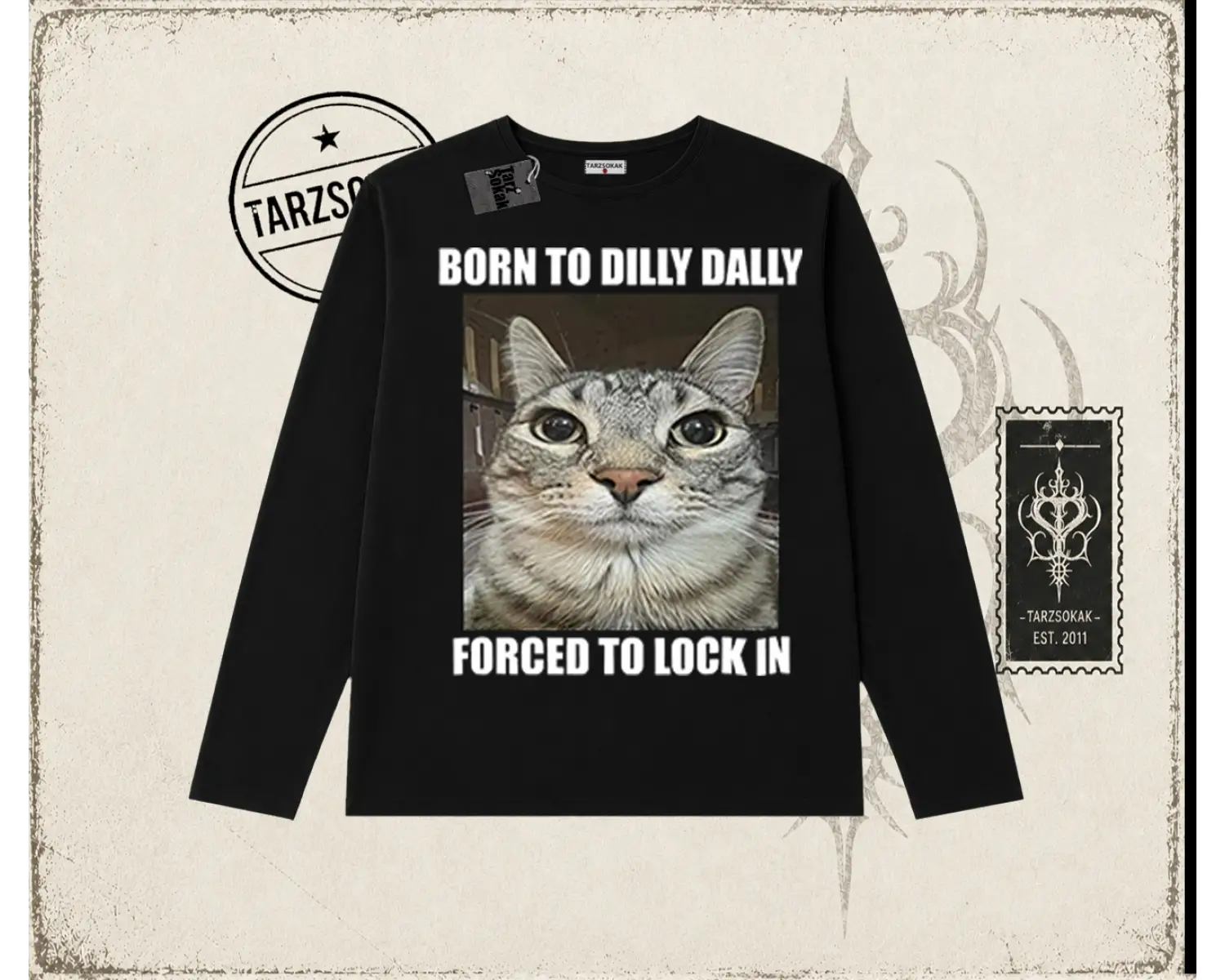 Unisex Born to Dilly Dally Biskilet Yaka  Long Sleeve Beyaz