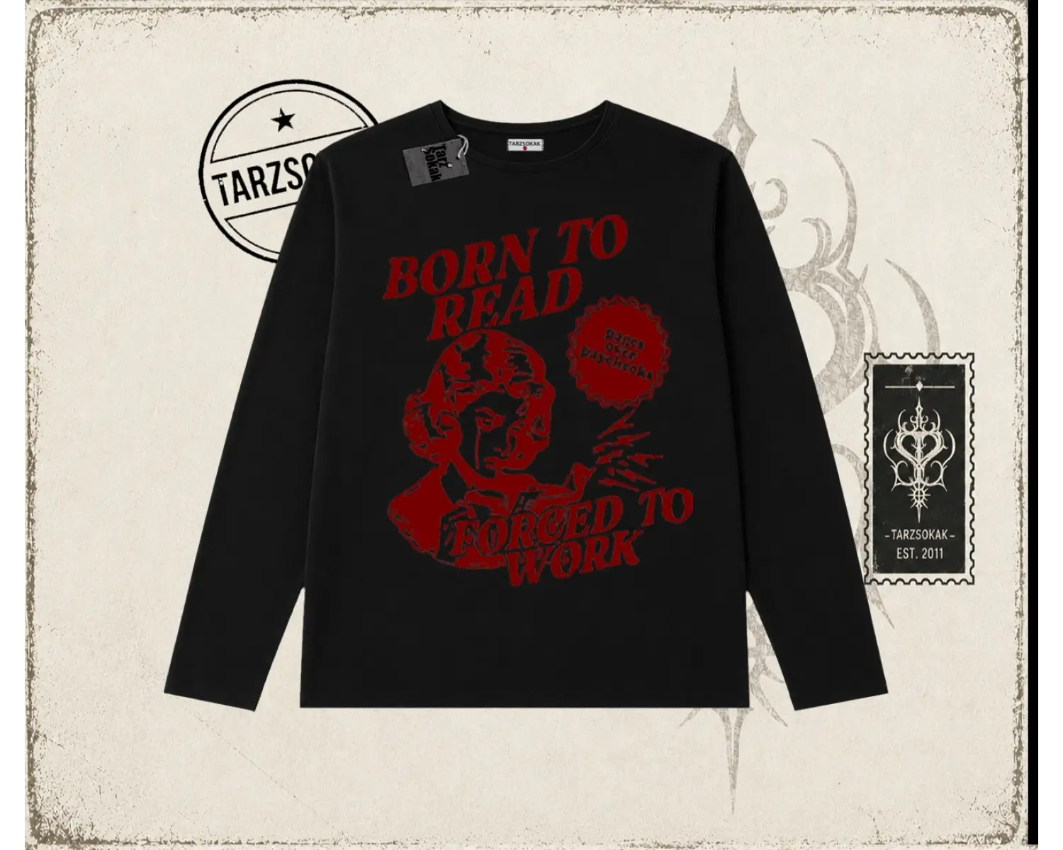 Unisex Born to Read Biskilet Yaka  Long Sleeve Beyaz