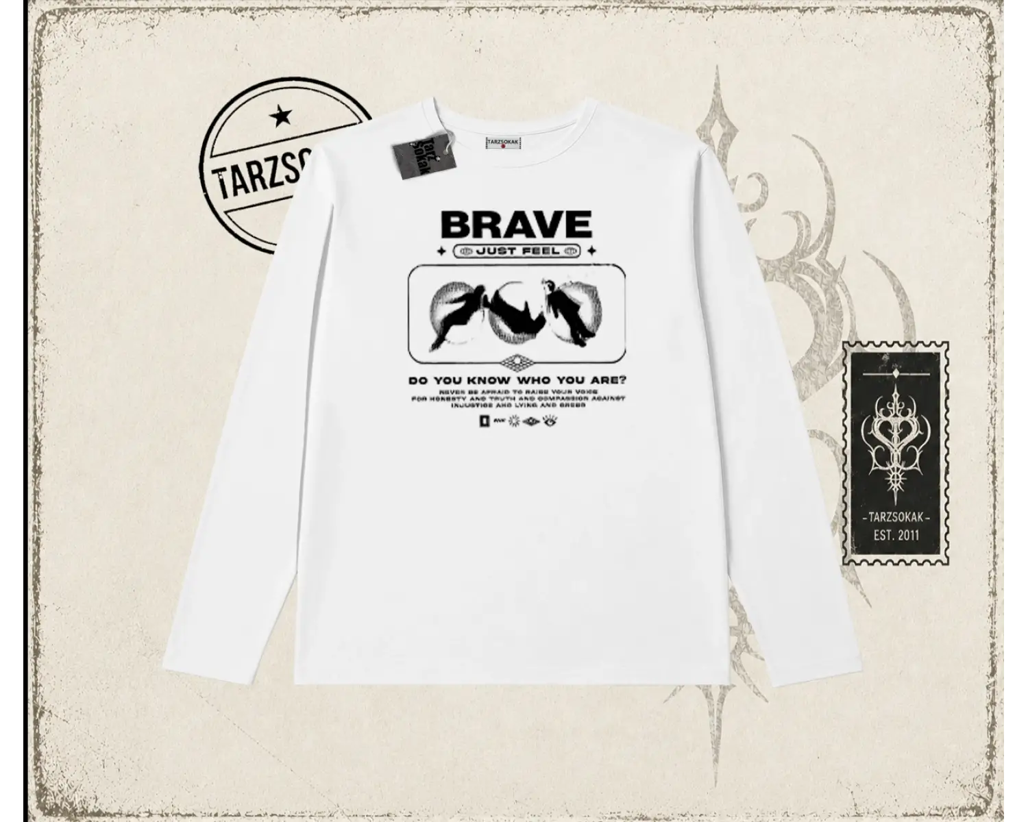 Unisex Brave Biskilet Yaka  Long Sleeve Beyaz