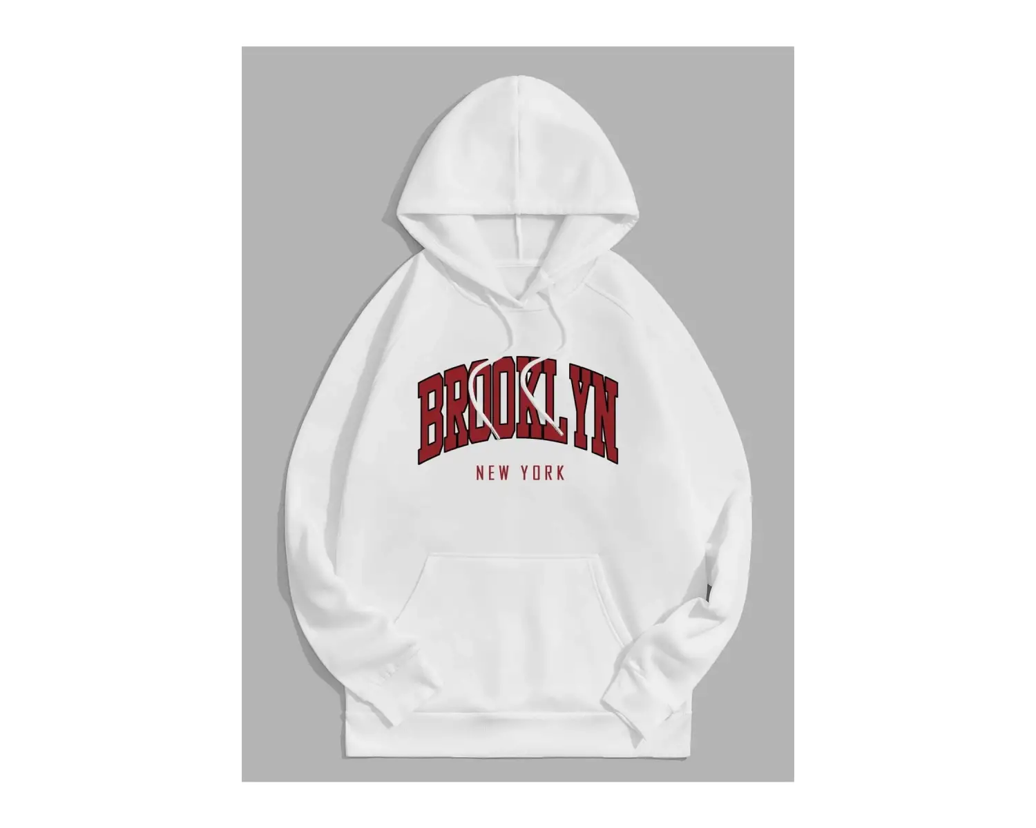 Unisex Brooklyn Baskılı Kapüşonlu Sweatshirt Beyaz