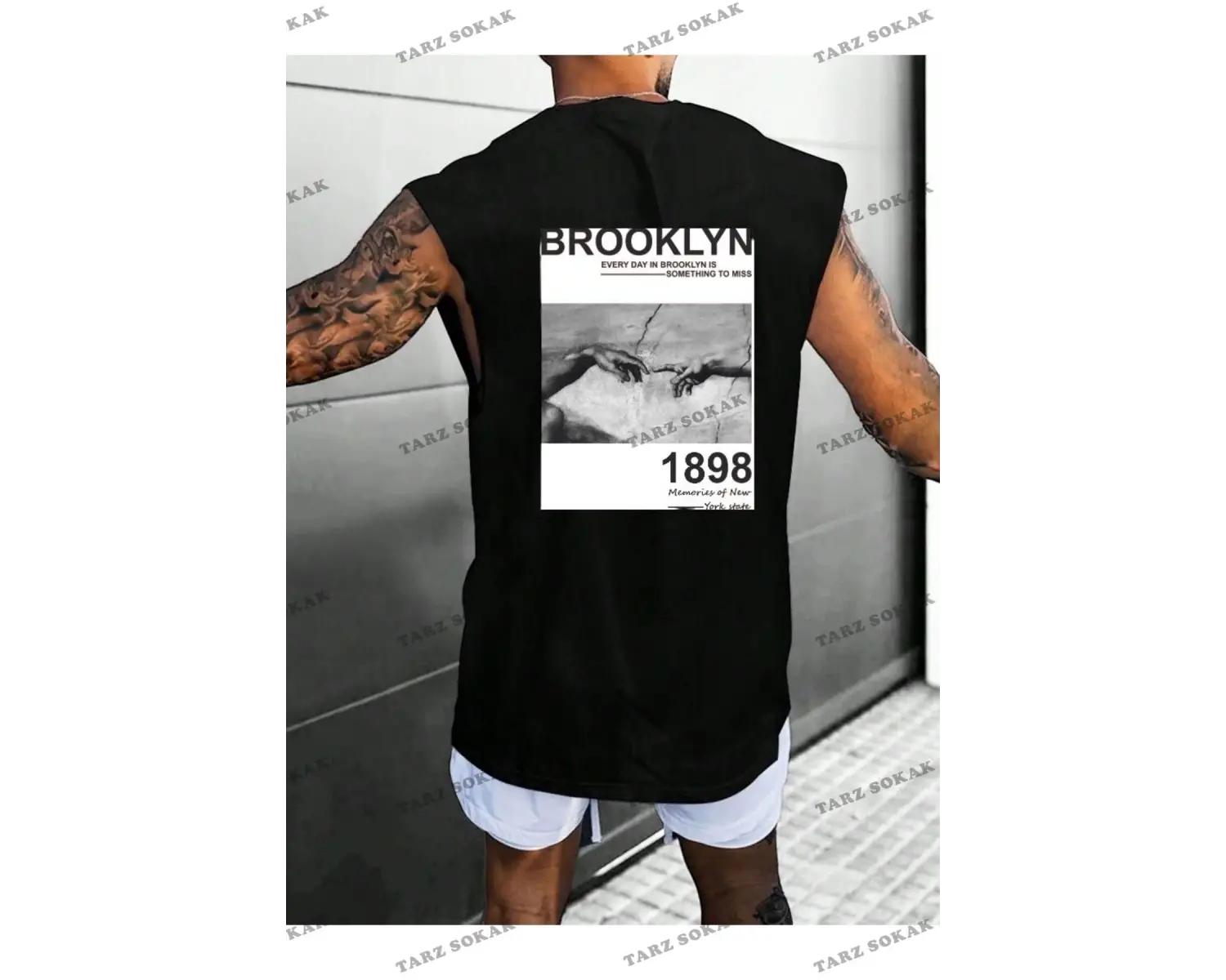 Unisex  BROOKLYN BASKILI OVERSİZE KOLSUZ
