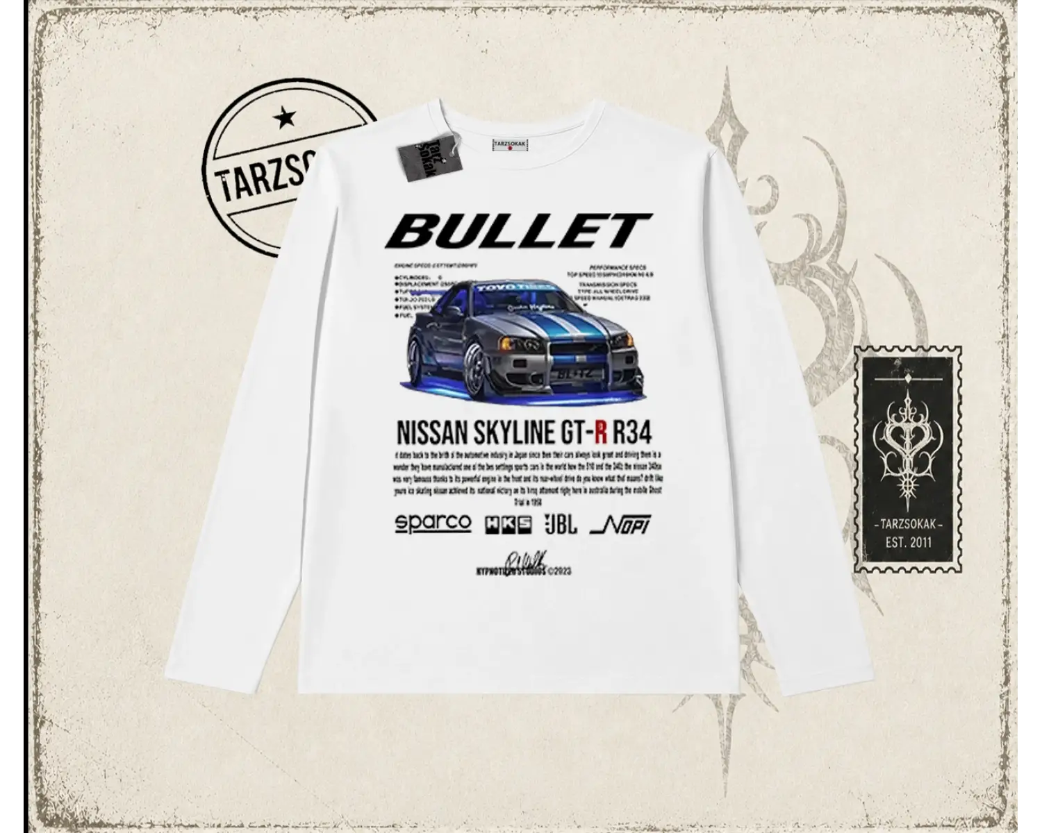 Unisex Bullet Fast and Furios v2 Biskilet Yaka  Long Sleeve Beyaz