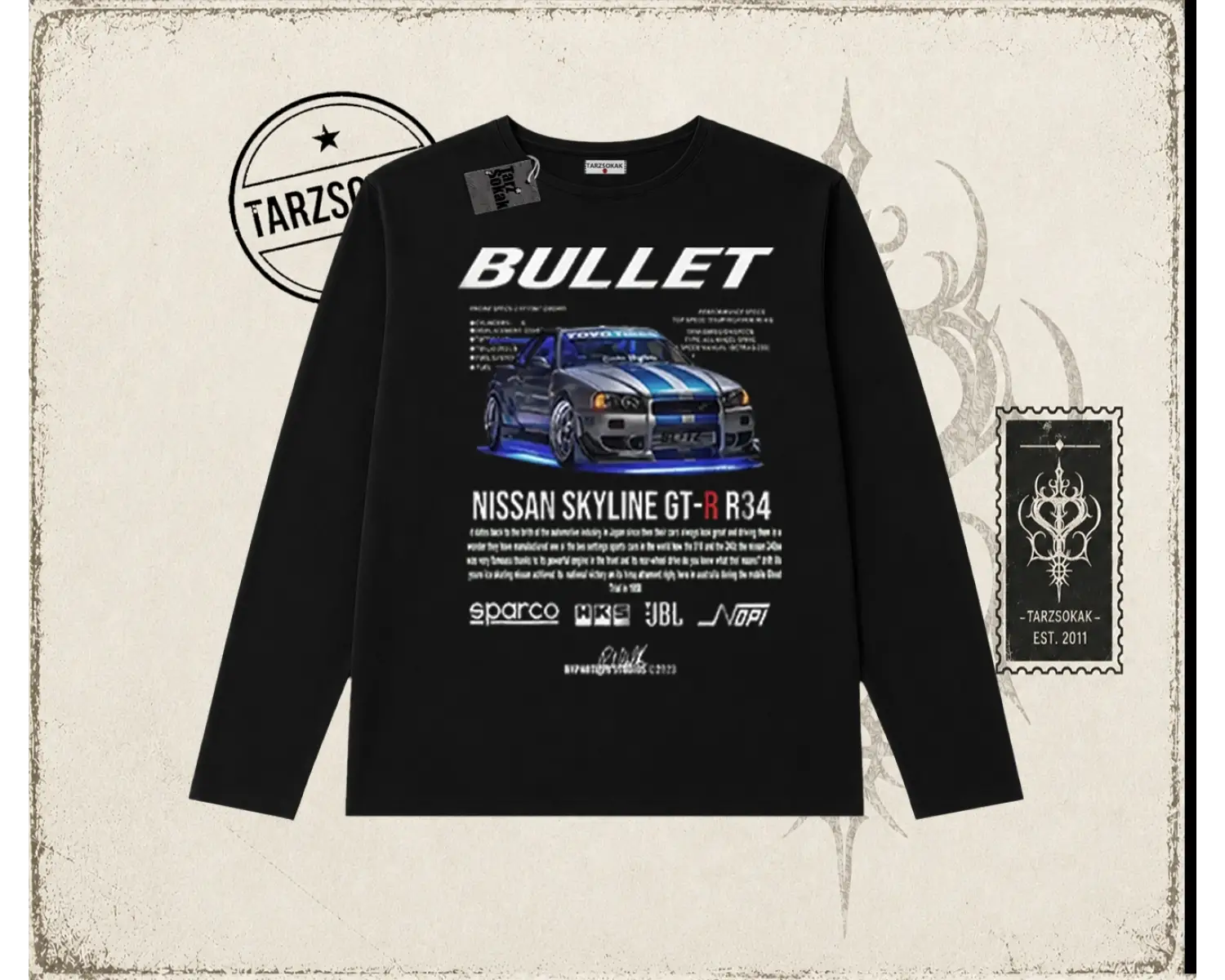 Unisex Bullet Fast and Furios v2 Biskilet Yaka  Long Sleeve Beyaz