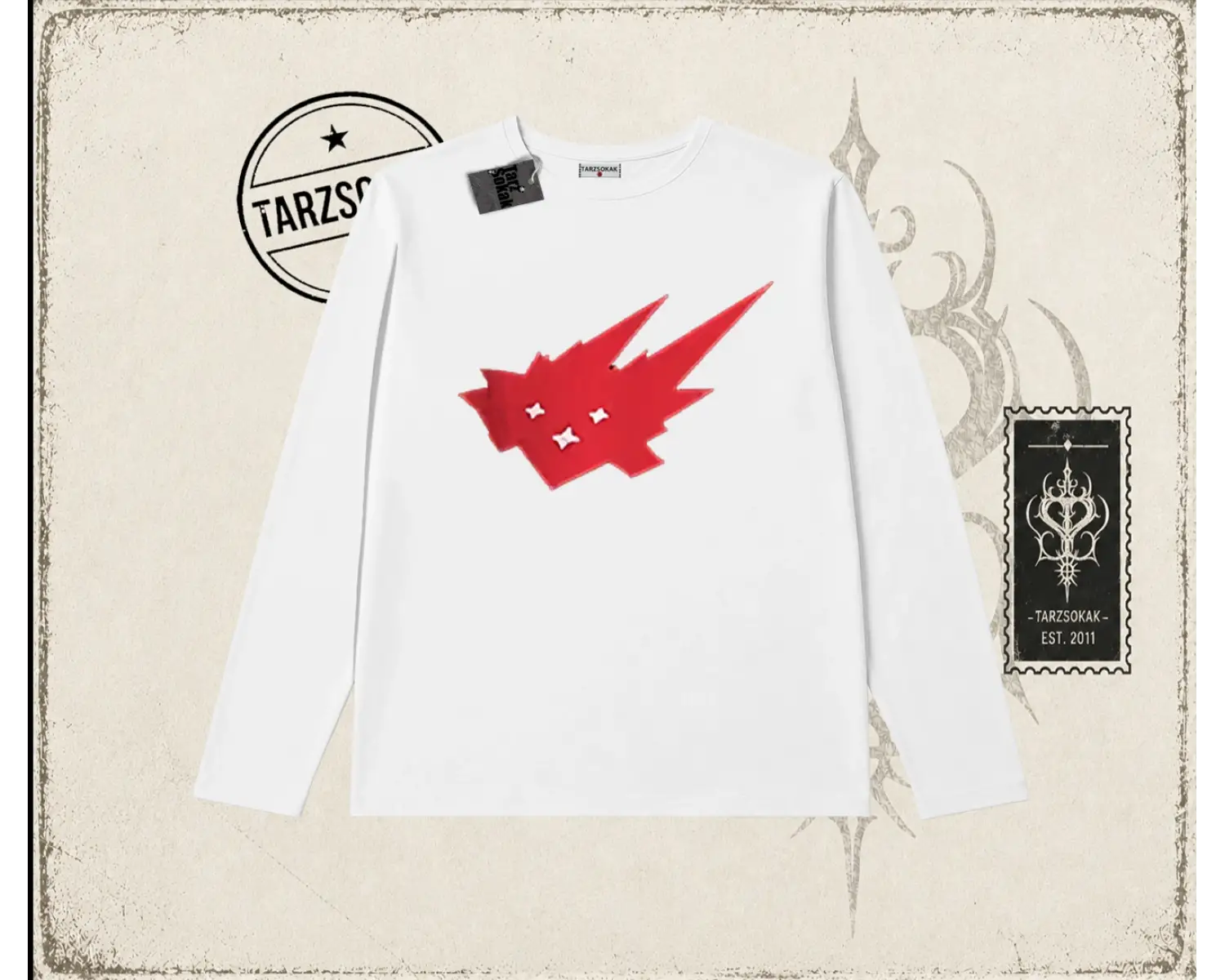 Unisex Cacti Travis Scott Biskilet Yaka  Long Sleeve Beyaz