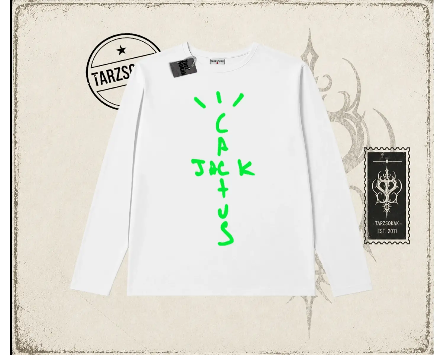 Unisex Cactus Jack Air Biskilet Yaka  Long Sleeve Beyaz