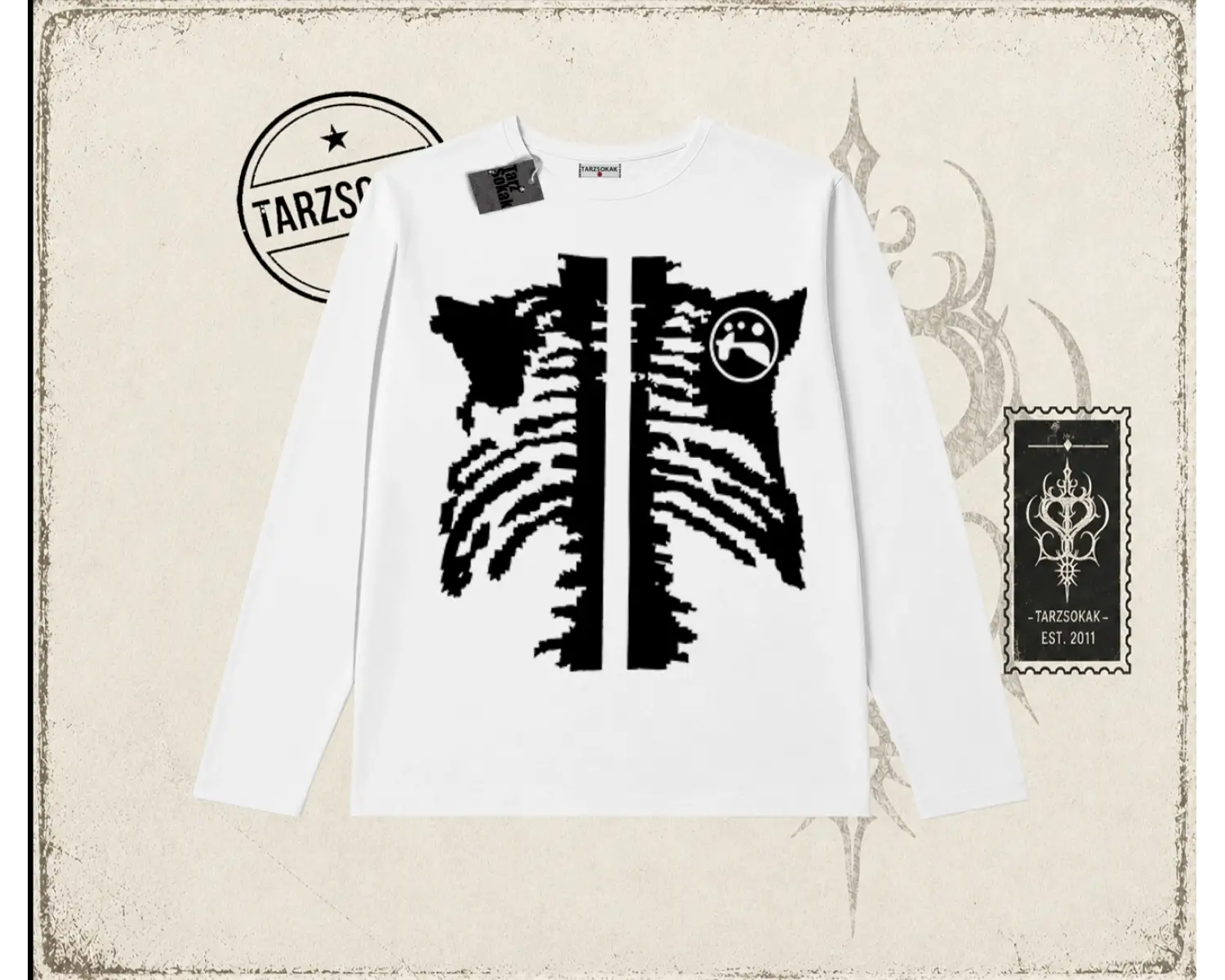 Unisex Cage Y2k Biskilet Yaka  Long Sleeve Beyaz