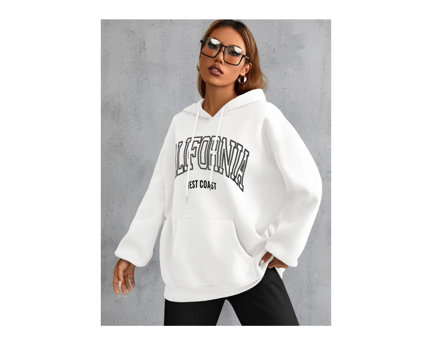 Unisex Calıfornia Baskılı Kapüşonlu Sweatshirt Beyaz