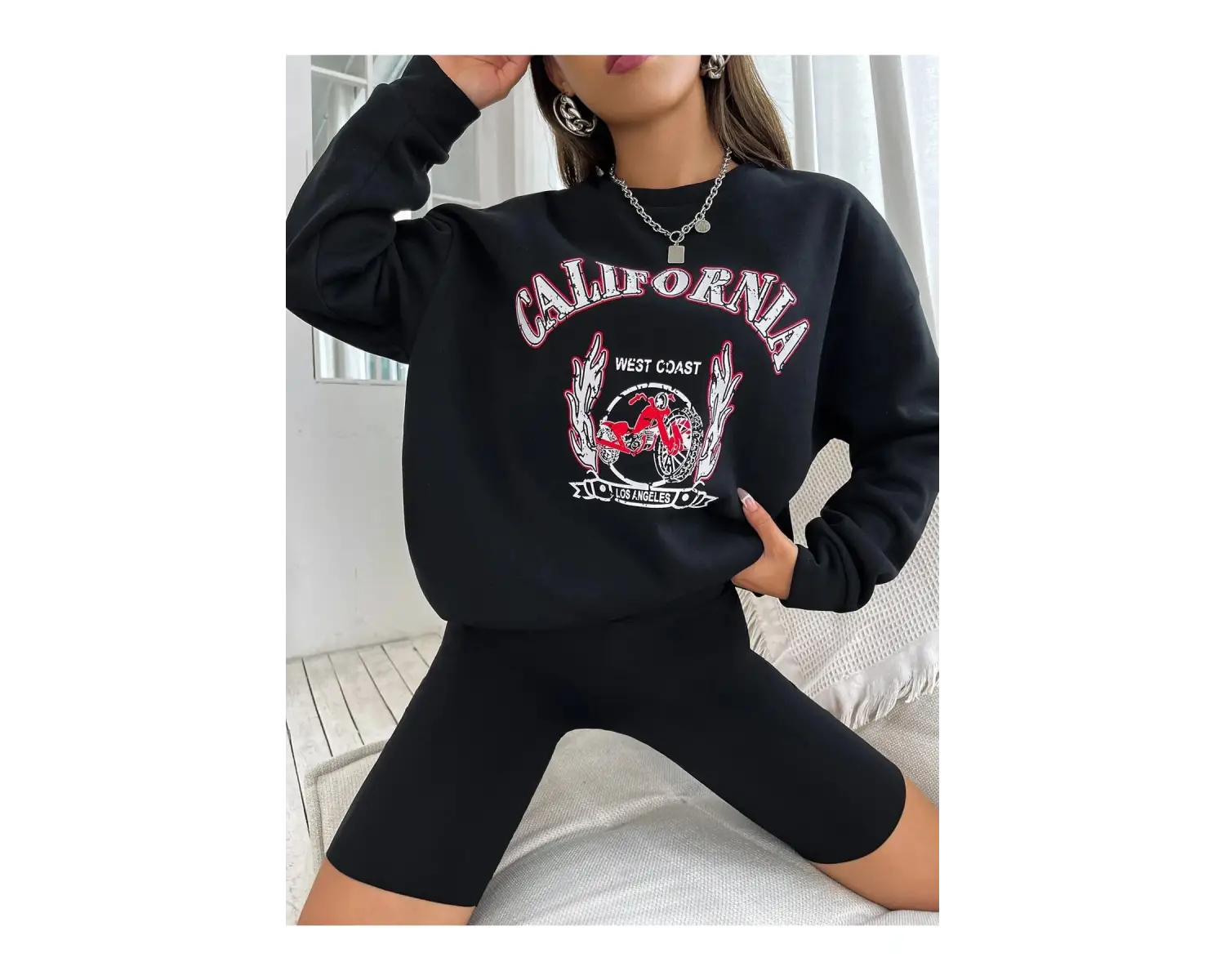 Unisex Calıfornia Baskılı Kapüşonlu Sweatshirt Beyaz
