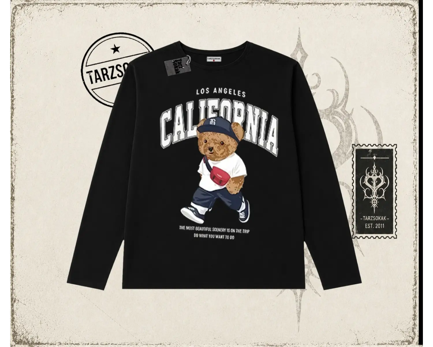 Unisex California Bear Biskilet Yaka  Long Sleeve Beyaz