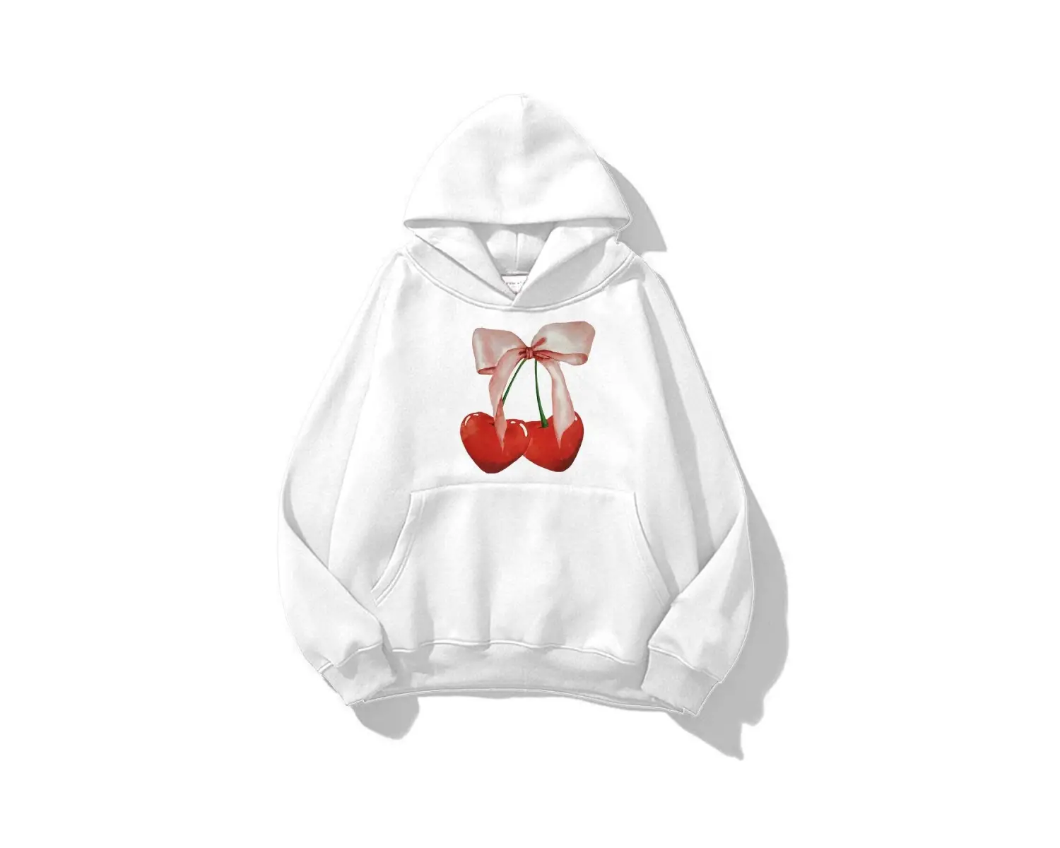 Unisex Cherry Ribbon Sweatshirt Beyaz