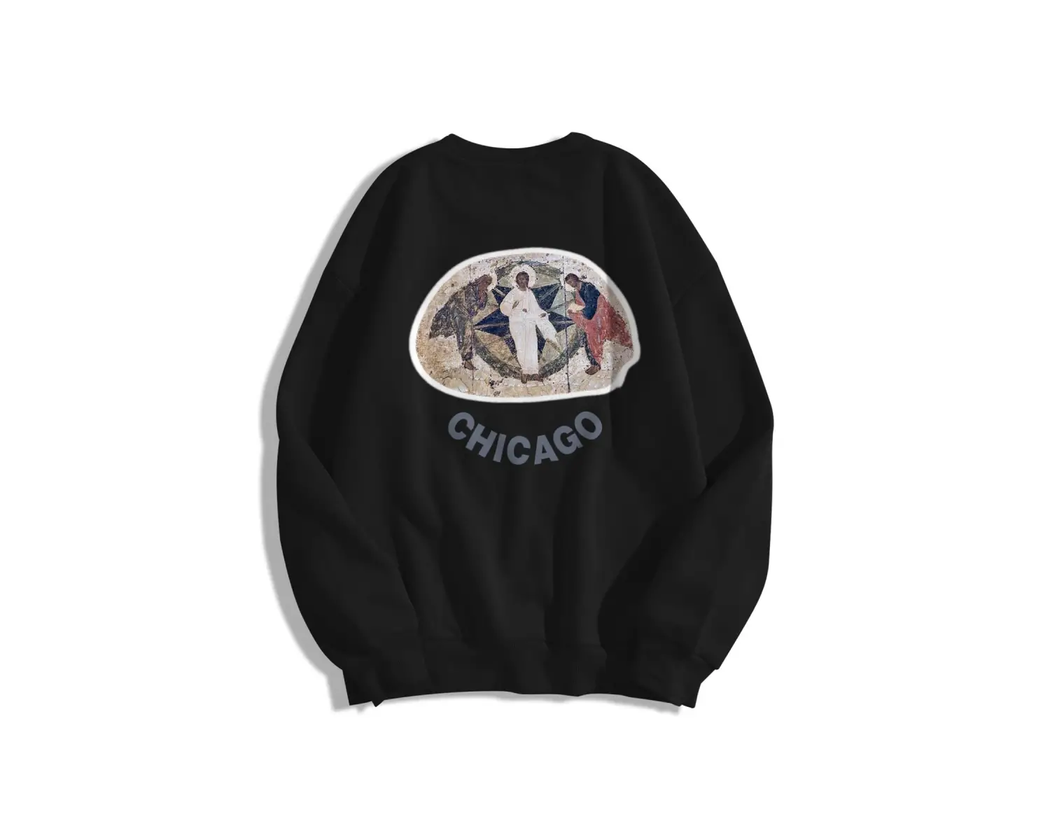 Unisex Chicago Jesus Is King Bisiklet Yaka Sweatshirt Siyah