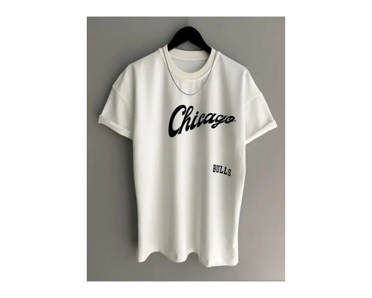 Unisex Chicago Özel Baskılı Oversize Penye T-shirt