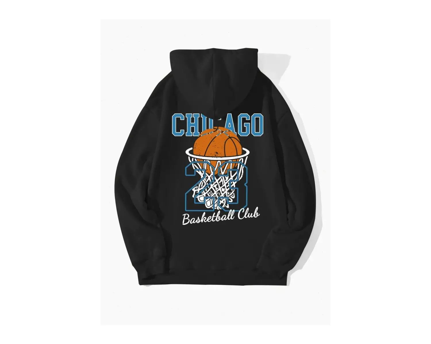 Unisex Chicago76 Baskılı Oversize Kapüşonlu Sweatshirt Siyah