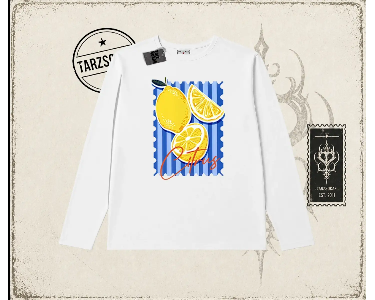 Unisex Citrus Biskilet Yaka  Long Sleeve Beyaz