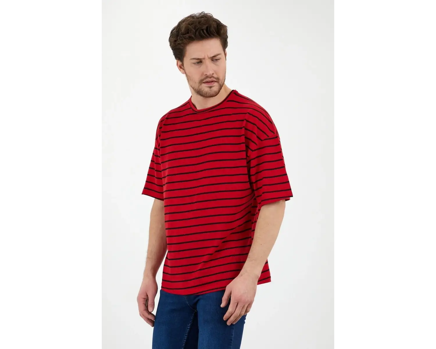 Unisex Çizgili Oversize Beyaz Siyah Tshirt Oversize