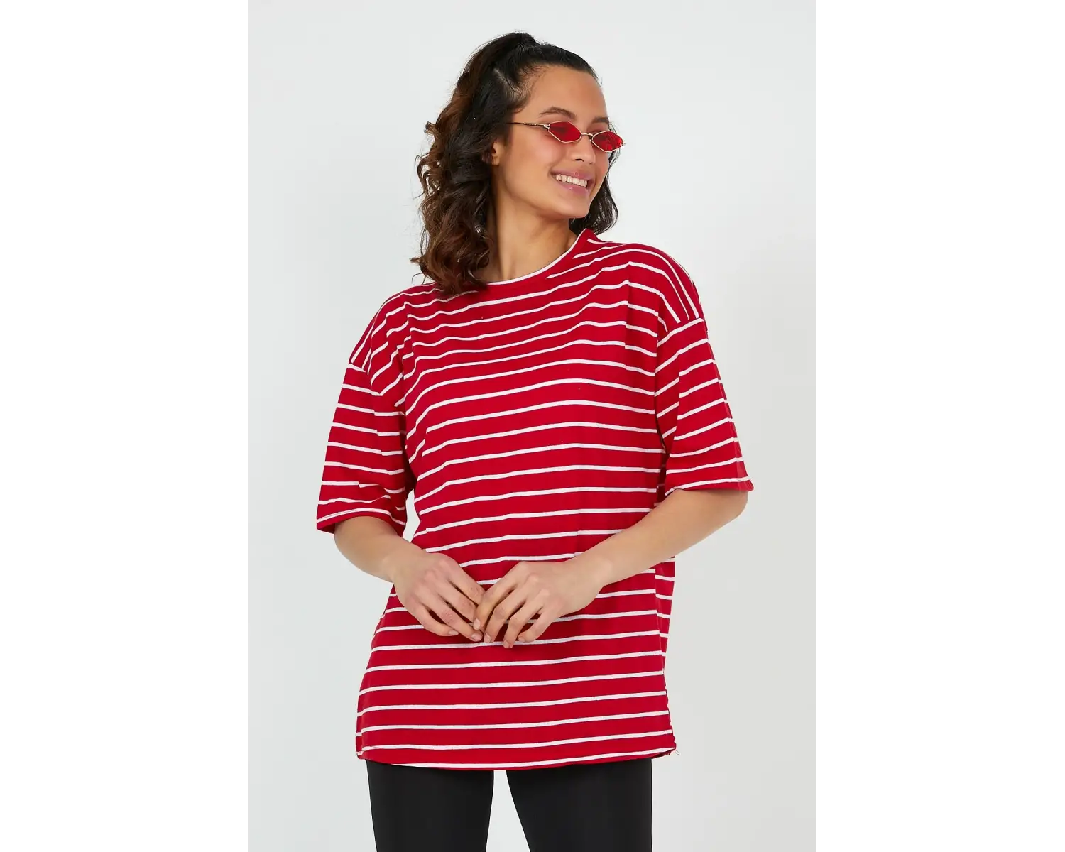 Unisex Çizgili Oversize Beyaz Siyah Tshirt Oversize