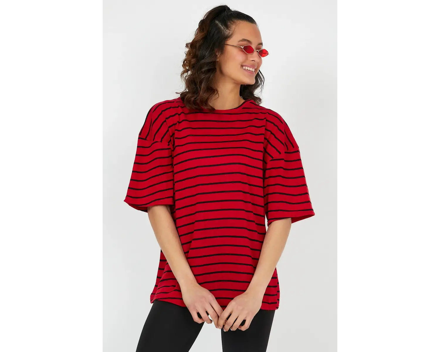 Unisex Çizgili Oversize Beyaz Siyah Tshirt Oversize