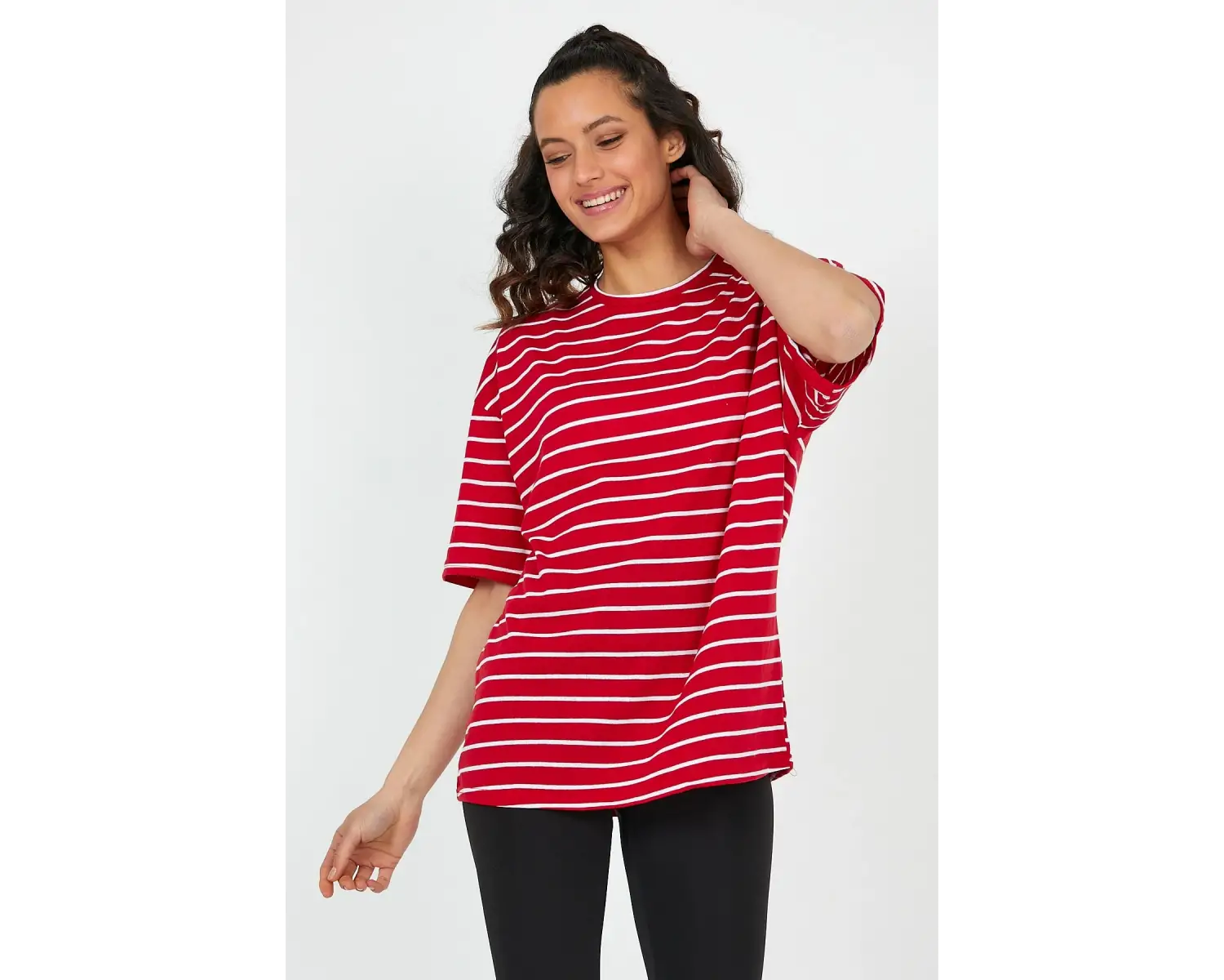 Unisex Çizgili Oversize Beyaz Siyah Tshirt Oversize