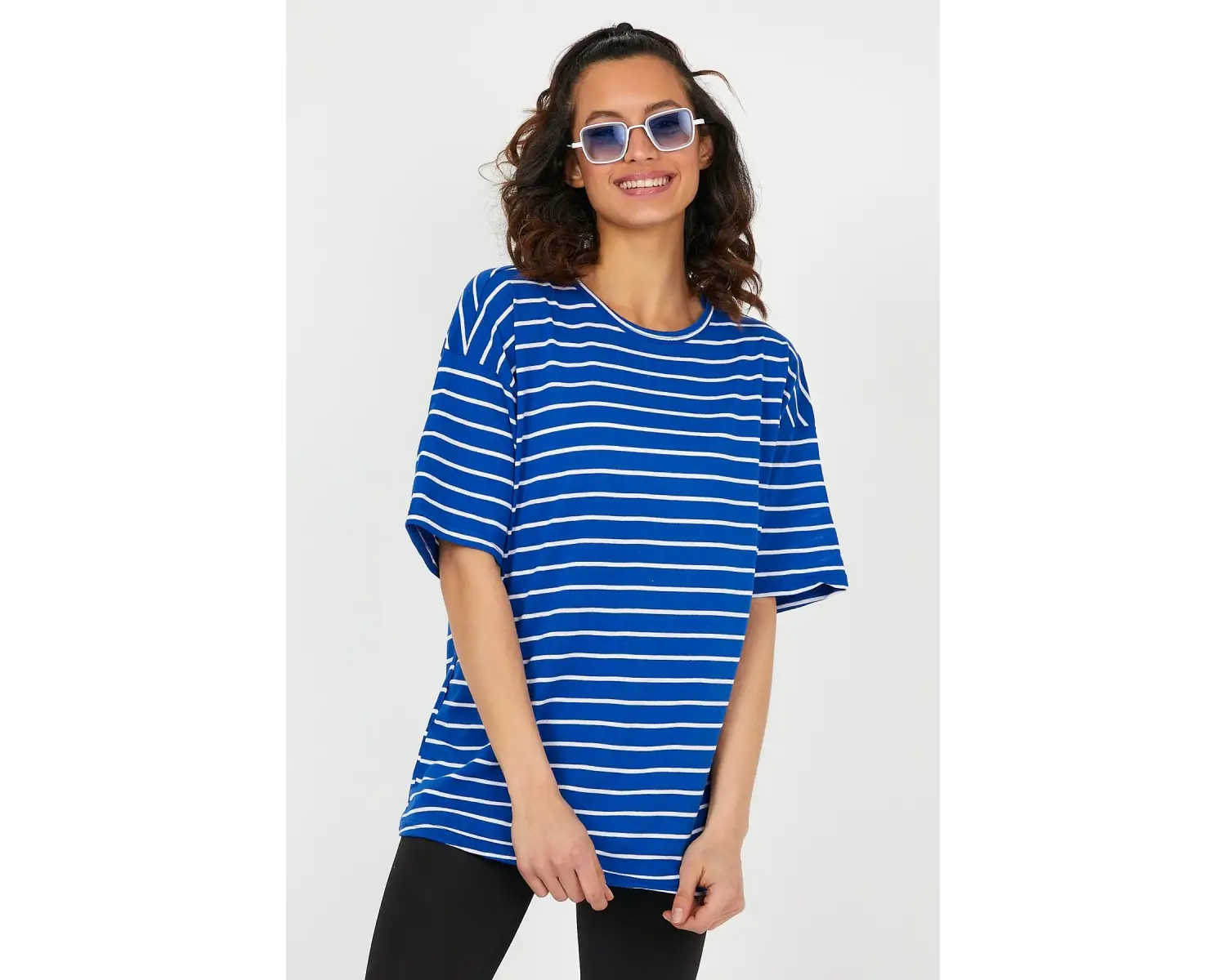 Unisex Çizgili Oversize Beyaz Siyah Tshirt Oversize