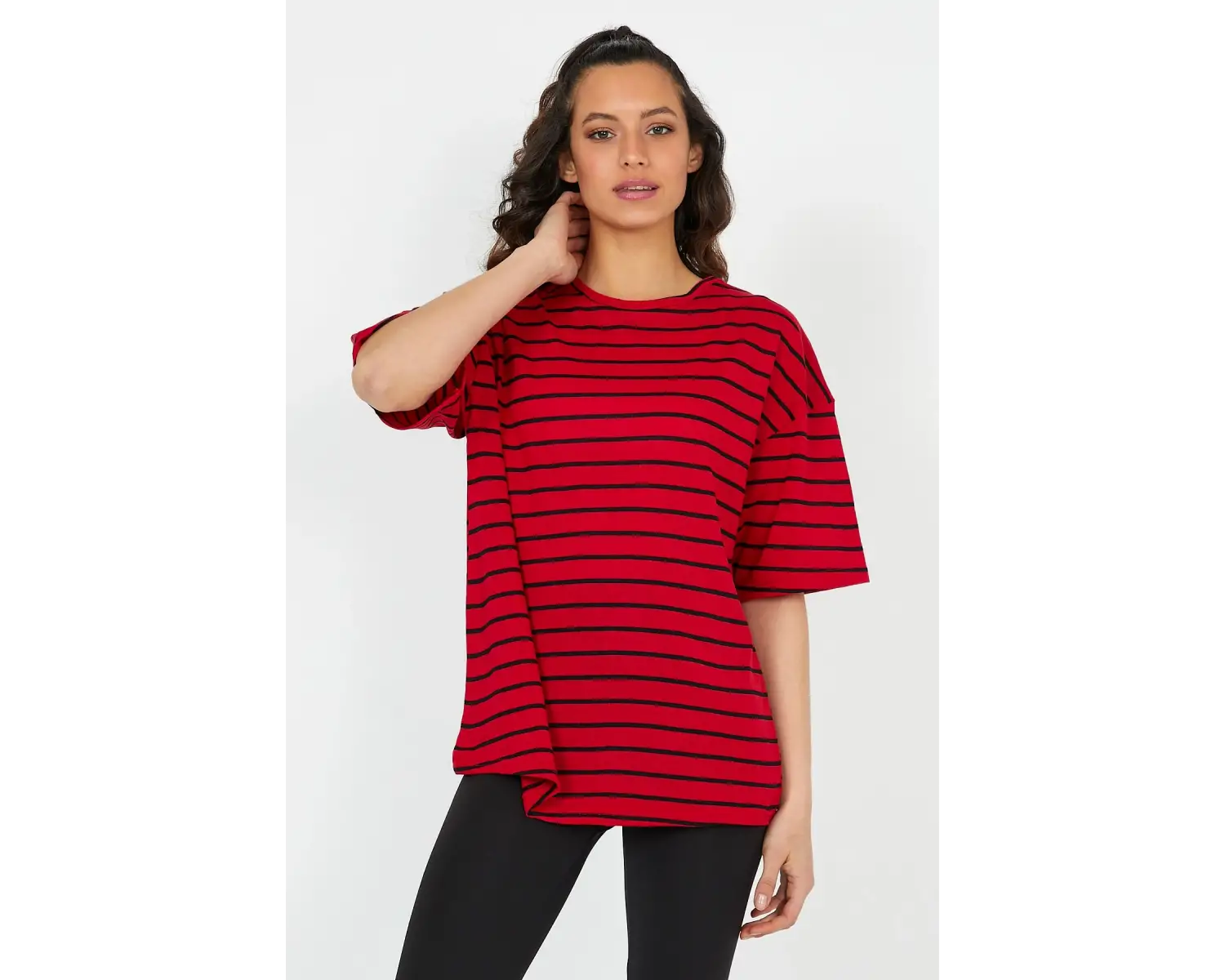 Unisex Çizgili Oversize Beyaz Siyah Tshirt Oversize