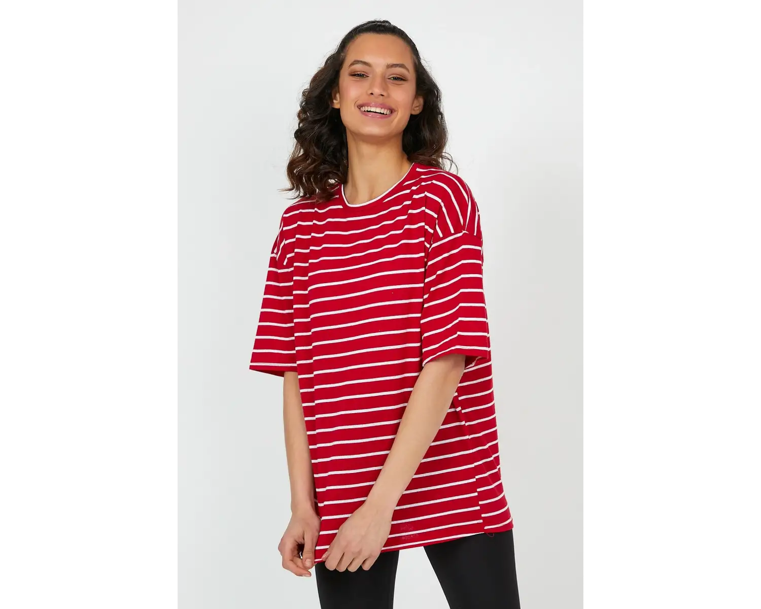 Unisex Çizgili Oversize Beyaz Siyah Tshirt Oversize
