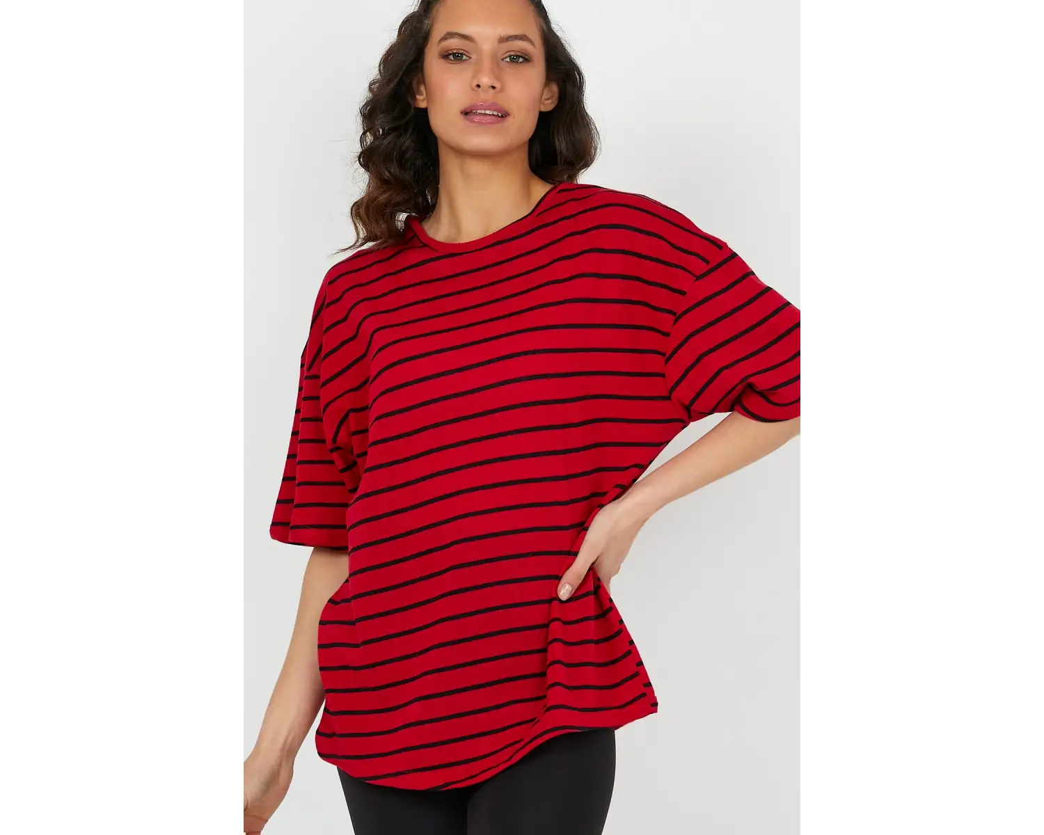 Unisex Çizgili Oversize Beyaz Siyah Tshirt Oversize