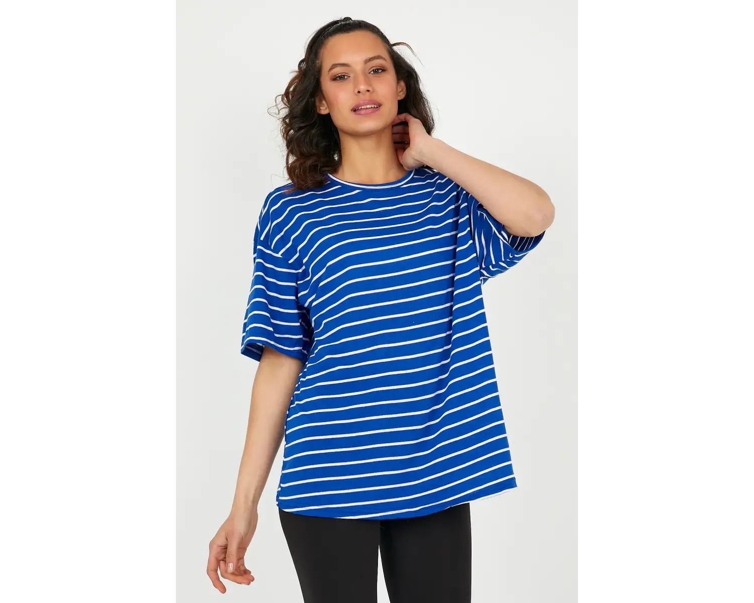 Unisex Çizgili Oversize Beyaz Siyah Tshirt Oversize