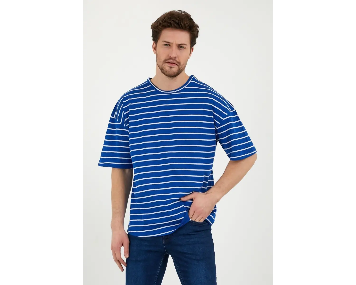 Unisex Çizgili Oversize Beyaz Siyah Tshirt Oversize