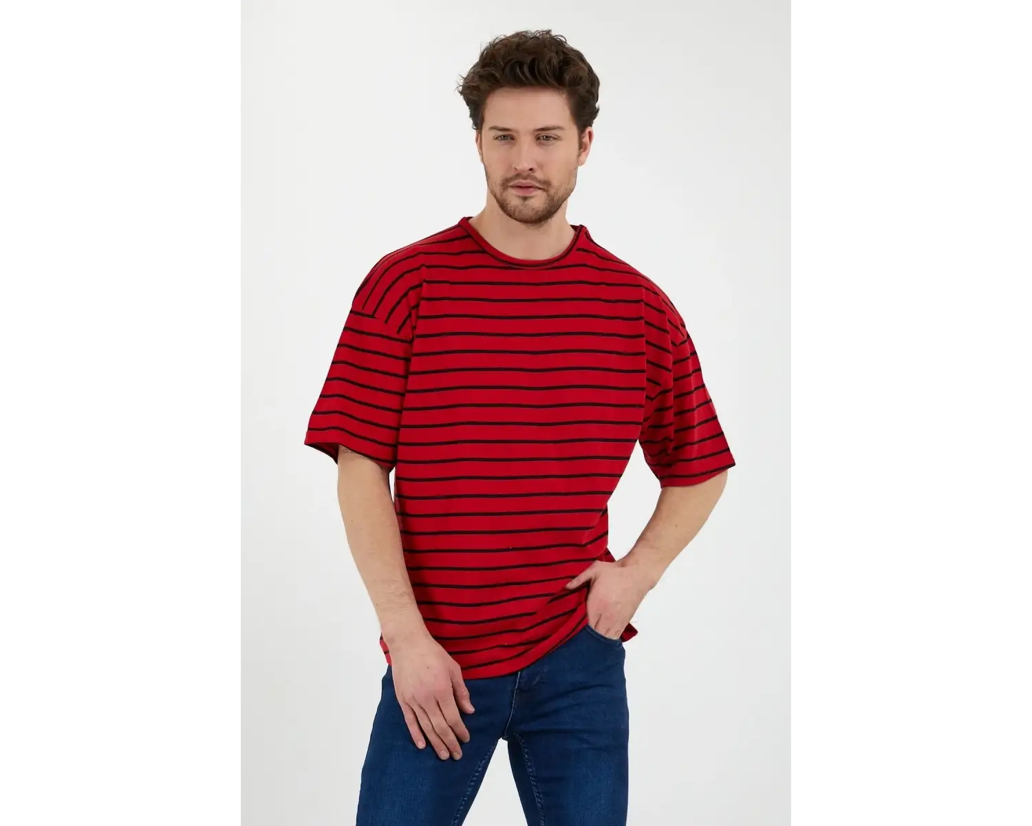 Unisex Çizgili Oversize Beyaz Siyah Tshirt Oversize