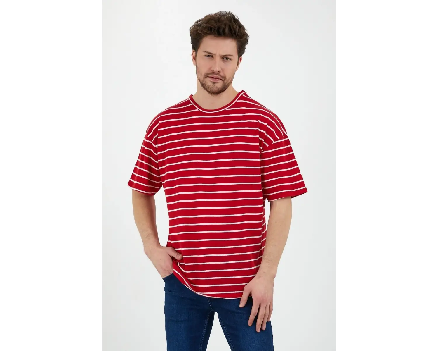 Unisex Çizgili Oversize Beyaz Siyah Tshirt Oversize