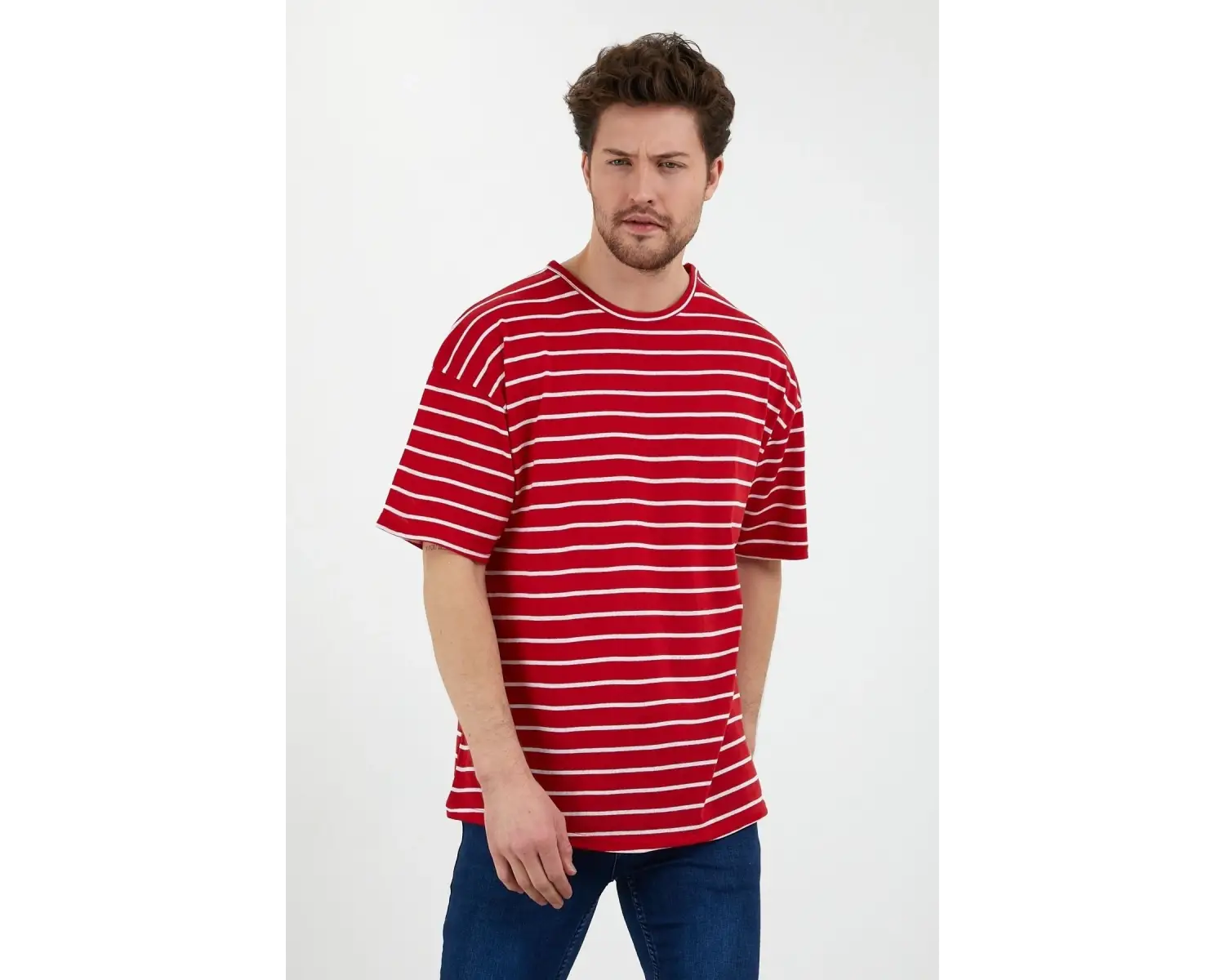 Unisex Çizgili Oversize Beyaz Siyah Tshirt Oversize