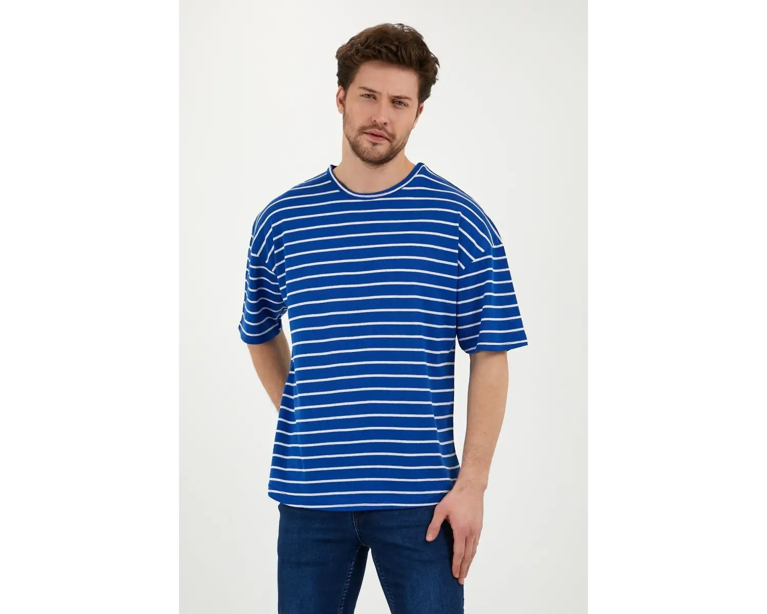 Unisex Çizgili Oversize Beyaz Siyah Tshirt Oversize