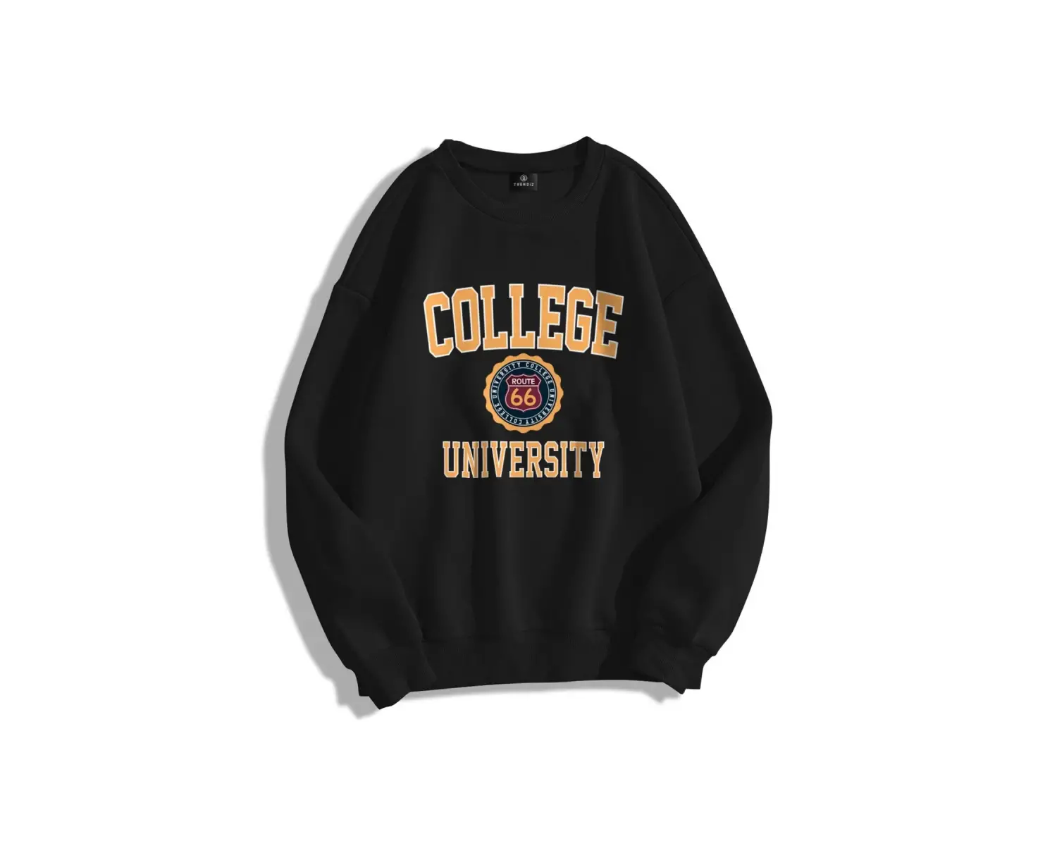 Unisex College University Bisiklet Yaka Sweatshirt Siyah