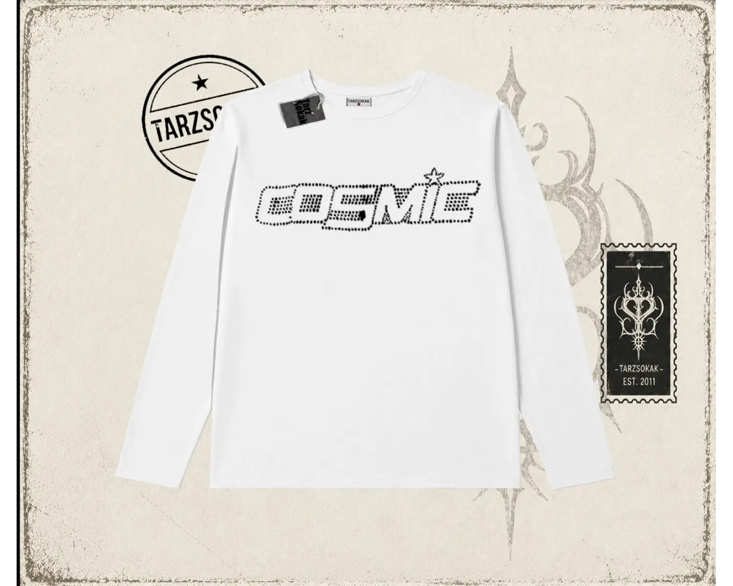 Unisex Cosmic Biskilet Yaka  Long Sleeve Beyaz