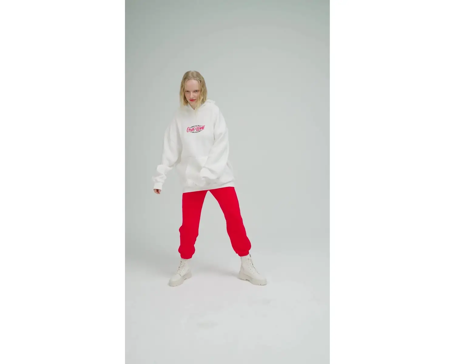 Unisex Cruel World Sweatshirt Hoodie Beyaz