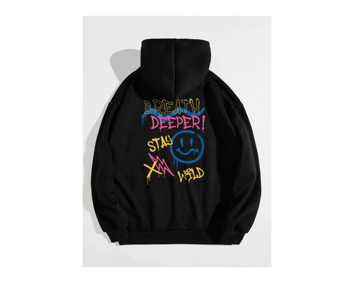 Unisex Deeper Baskılı Oversize Kapüşonlu Sweatshirt Siyah