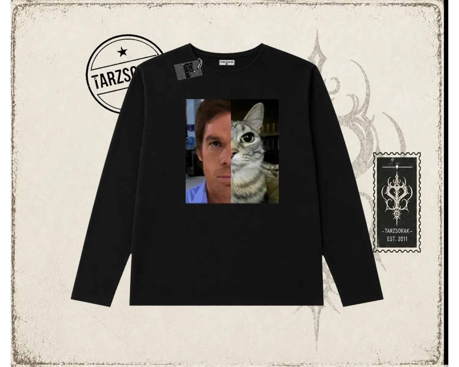 Unisex Dexter Cat Biskilet Yaka  Long Sleeve Beyaz