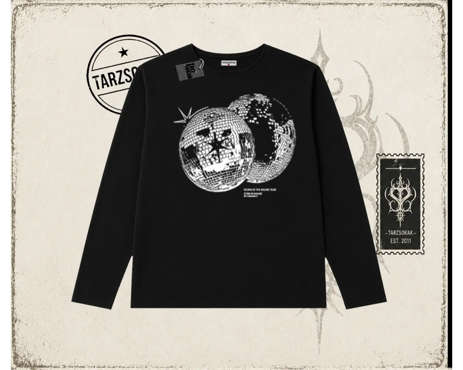 Unisex Discoball Biskilet Yaka  Long Sleeve Beyaz