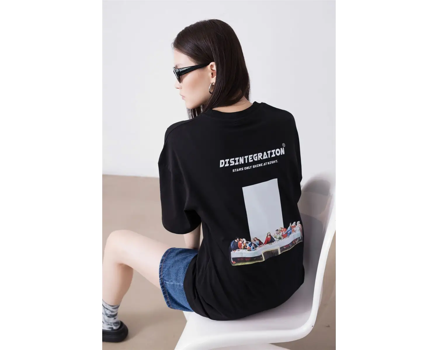 Unisex Disintegration Siyah Tshirt