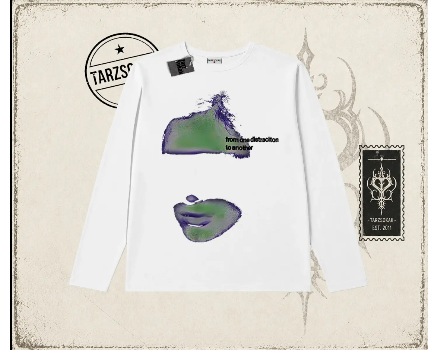 Unisex Distraction Biskilet Yaka  Long Sleeve Beyaz