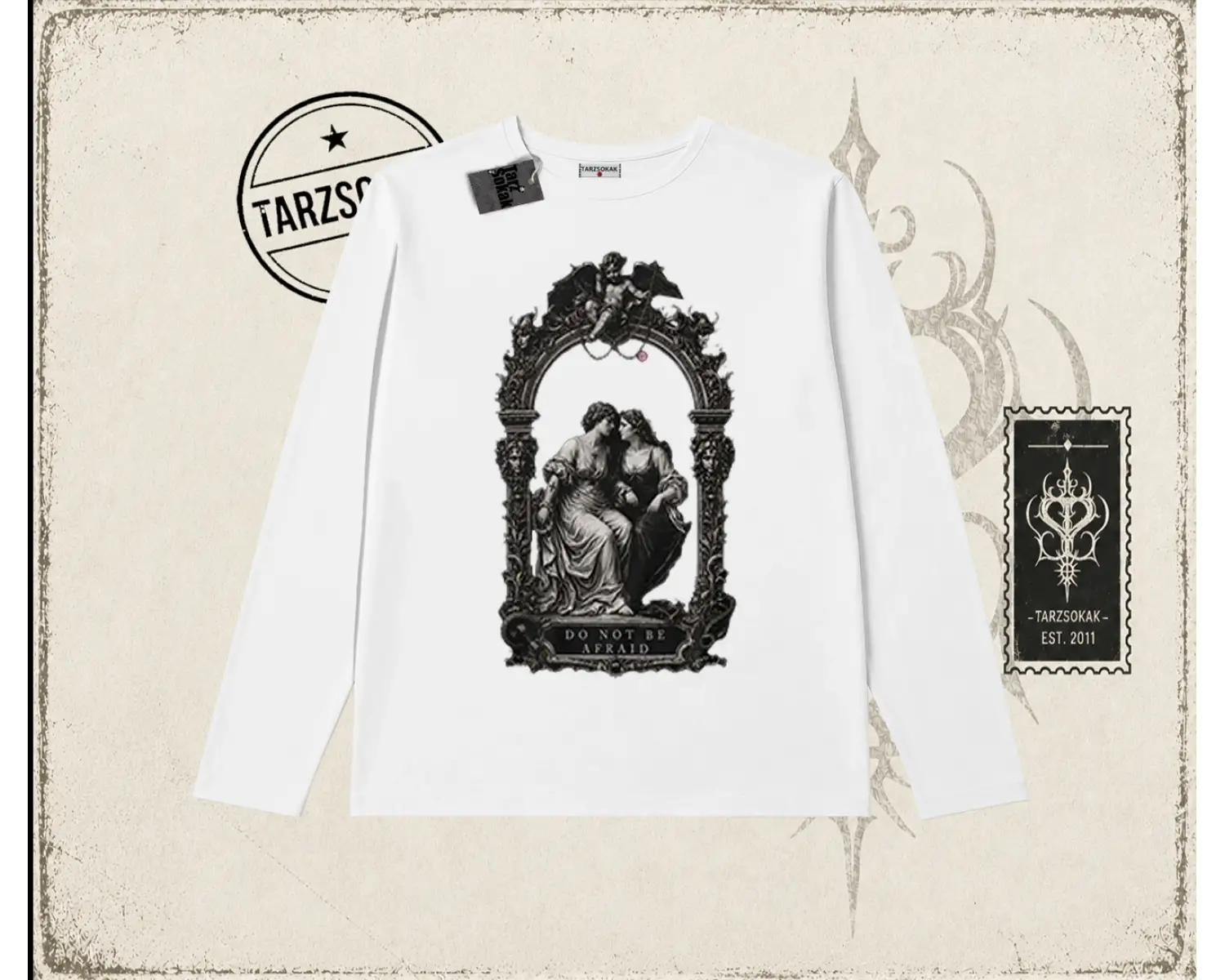 Unisex Do not be Afraid Biskilet Yaka  Long Sleeve Beyaz