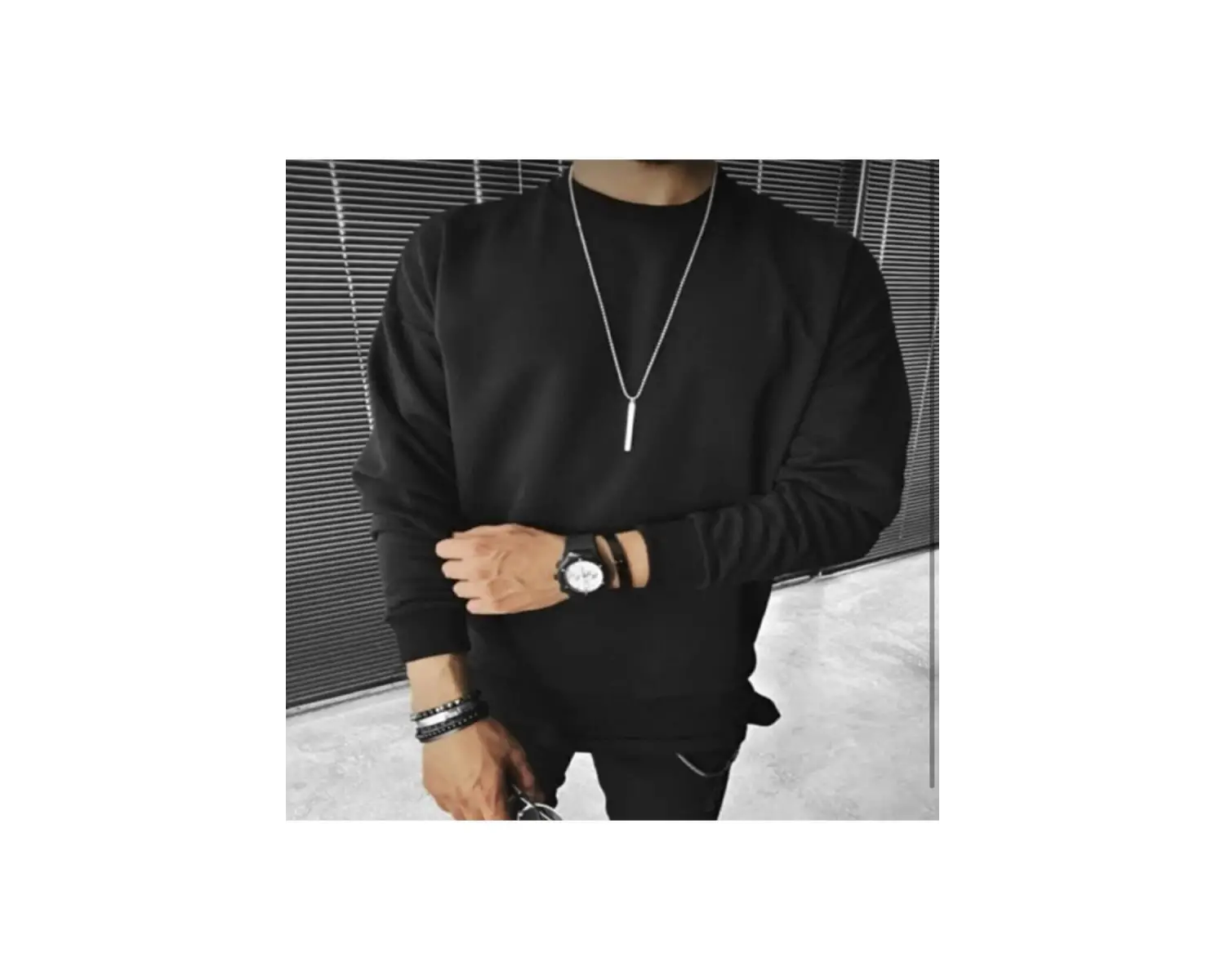 Unisex Düz Siyah 0 Yaka Kapşonsuz Baskısız Oversize Sweatshirt