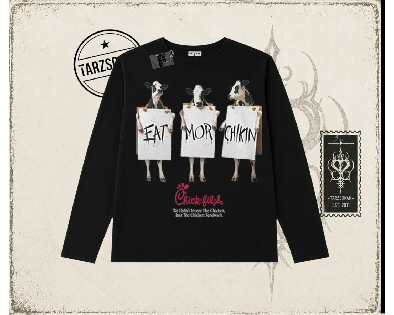 Unisex Eat More Chickin Biskilet Yaka  Long Sleeve Beyaz