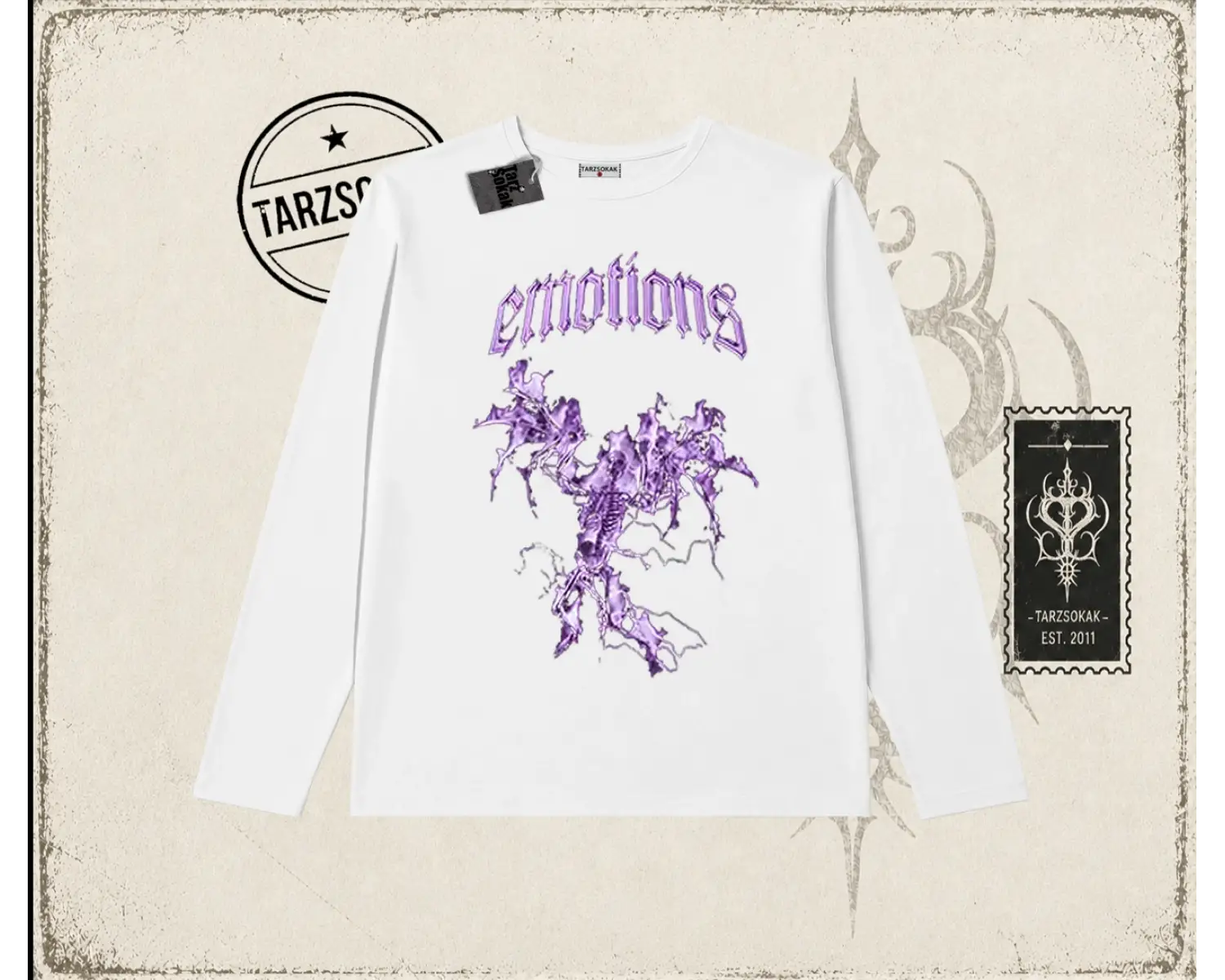 Unisex Emotions Biskilet Yaka  Long Sleeve Beyaz