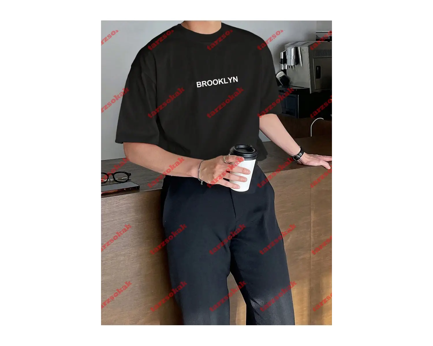 Unisex Erkek/Kadın BROOKLYN Renkli Özel Baskılı Oversize Pamuklu Bisiklet Yaka T-Shirt Tişört Beyaz