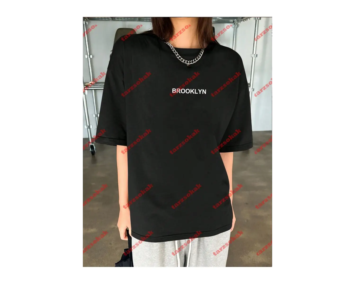 Unisex Erkek/Kadın BROOKLYN Renkli Özel Baskılı Oversize Pamuklu Bisiklet Yaka T-Shirt Tişört Beyaz