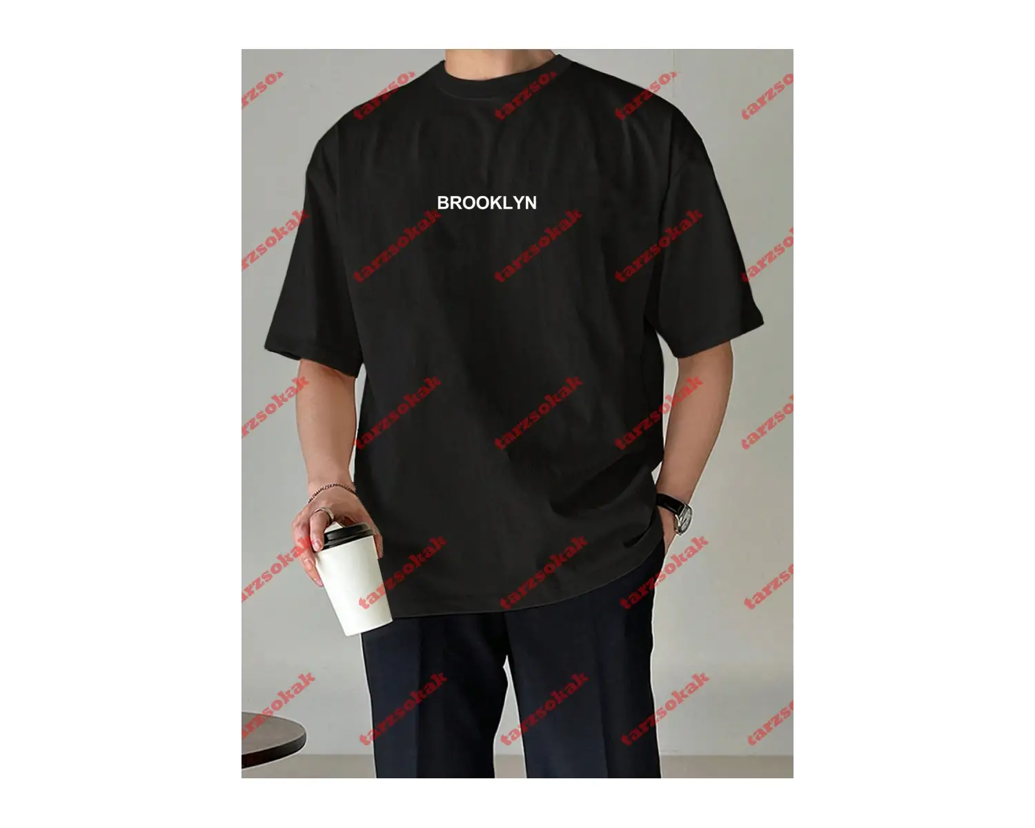 Unisex Erkek/Kadın BROOKLYN Renkli Özel Baskılı Oversize Pamuklu Bisiklet Yaka T-Shirt Tişört Beyaz