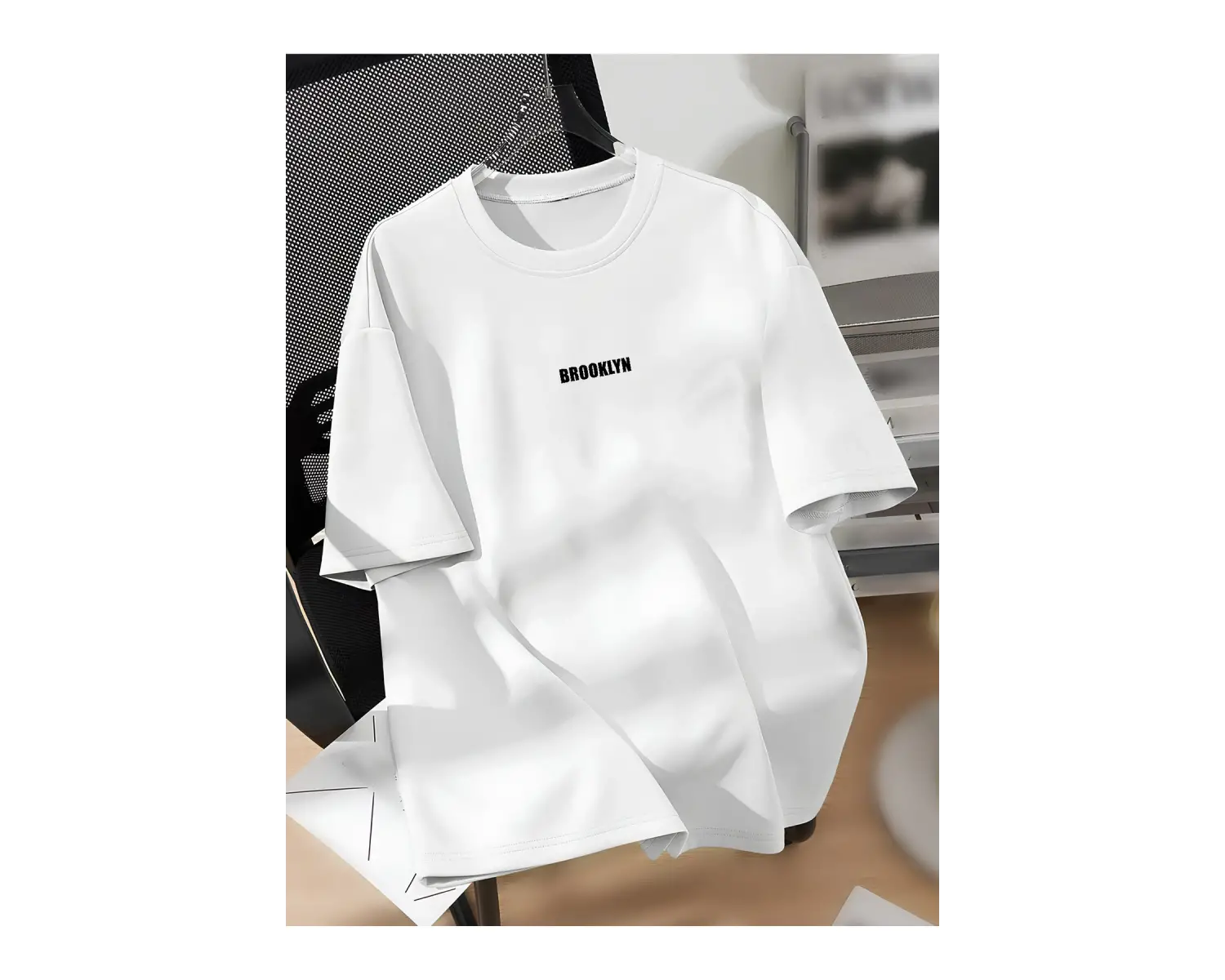 Unisex Erkek/Kadın BROOKLYN Renkli Özel Baskılı Oversize Pamuklu Bisiklet Yaka T-Shirt