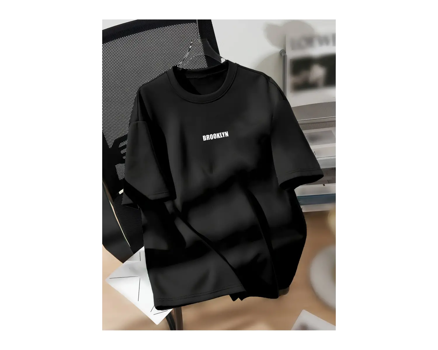 Unisex Erkek/Kadın BROOKLYN Renkli Özel Baskılı Oversize Pamuklu Bisiklet Yaka T-Shirt