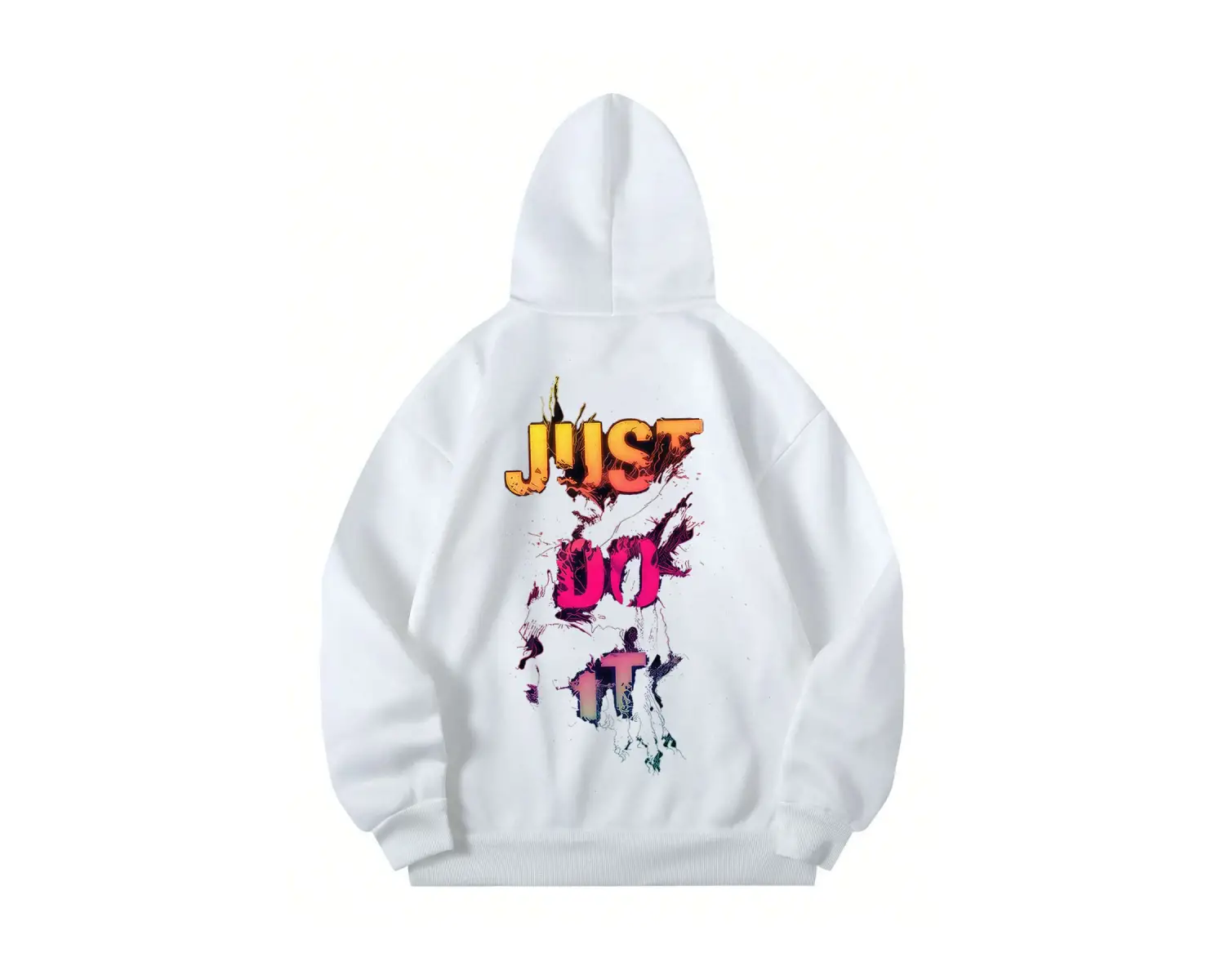 Unisex Erkek/Kadın JUSTDOIT Renkli Özel Baskılı Oversize Kapüşonlu Sweatshirt Beyaz